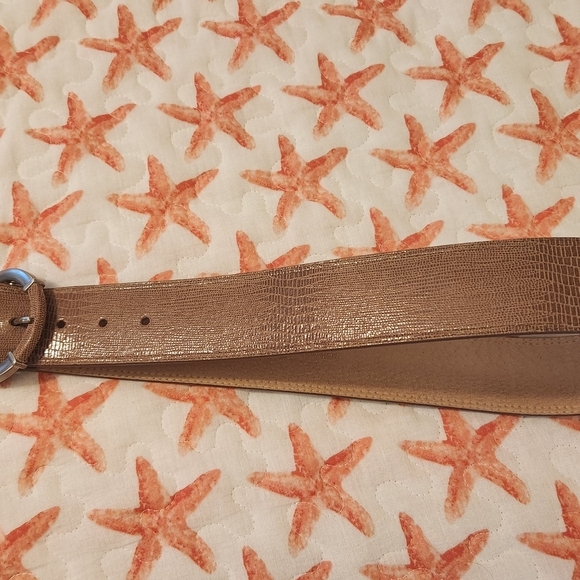 Light Brown Leather Textured Belt with Silver Buckle - Picture 2 of 8